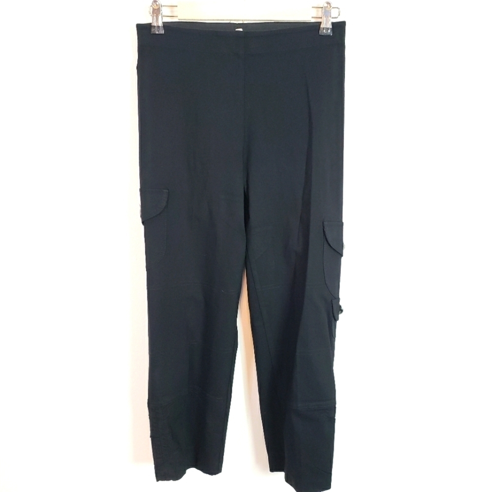 Vintage Equestrian black ponte cargo pocket leggings pants elastic ankle